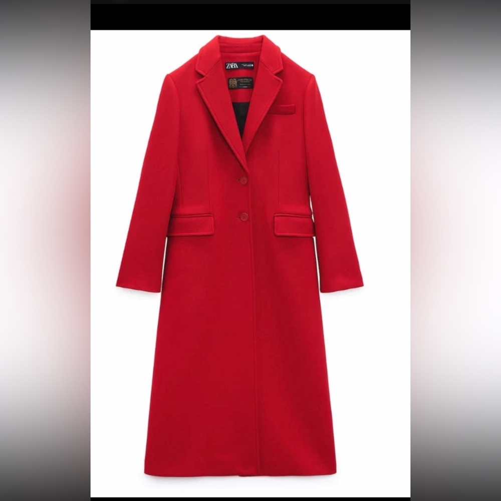 Zara Long Red Tailored Wool-Blend Coat